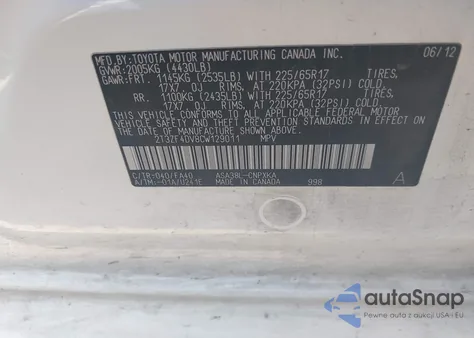 2012 Toyota Rav4 from USA, damaged, VIN 2T3ZF4DV8CW129011